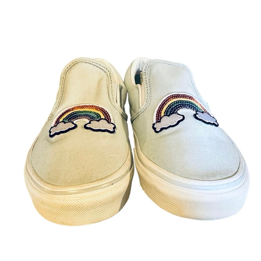VANS SLIP-ON LIGHT BLUE SEQUINED RAINBOW ON FRONT WOMENS 8.5 JUNIORS 7 EU 39