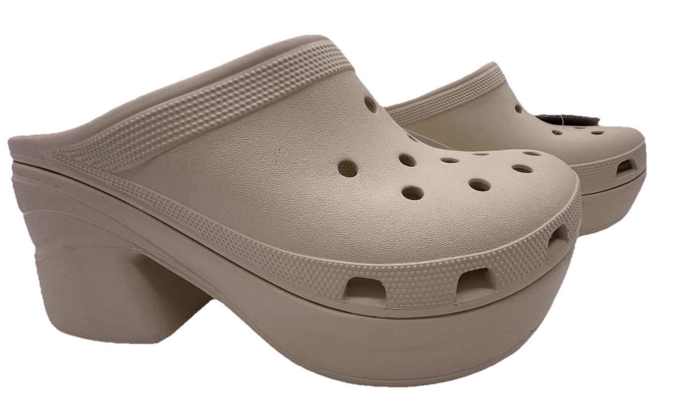 CROCS SIREN PLATFORM CLOGS Heeled Beige High Heel Platform Sandals Sz 12 NWT