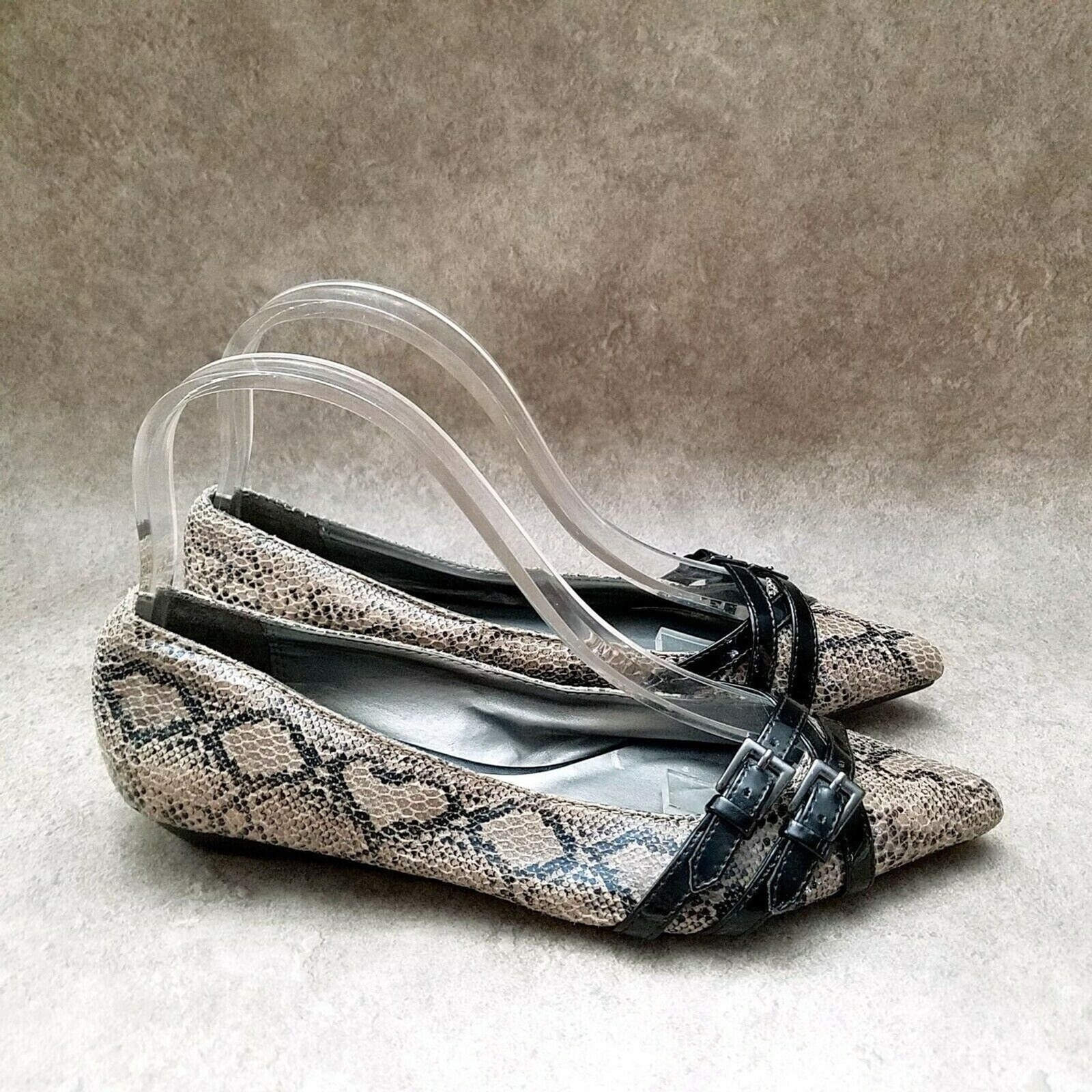 Attention Womens Frit 2 Sz 7 M Brown Slip On Pointed Toe Snakeskin Print Low H