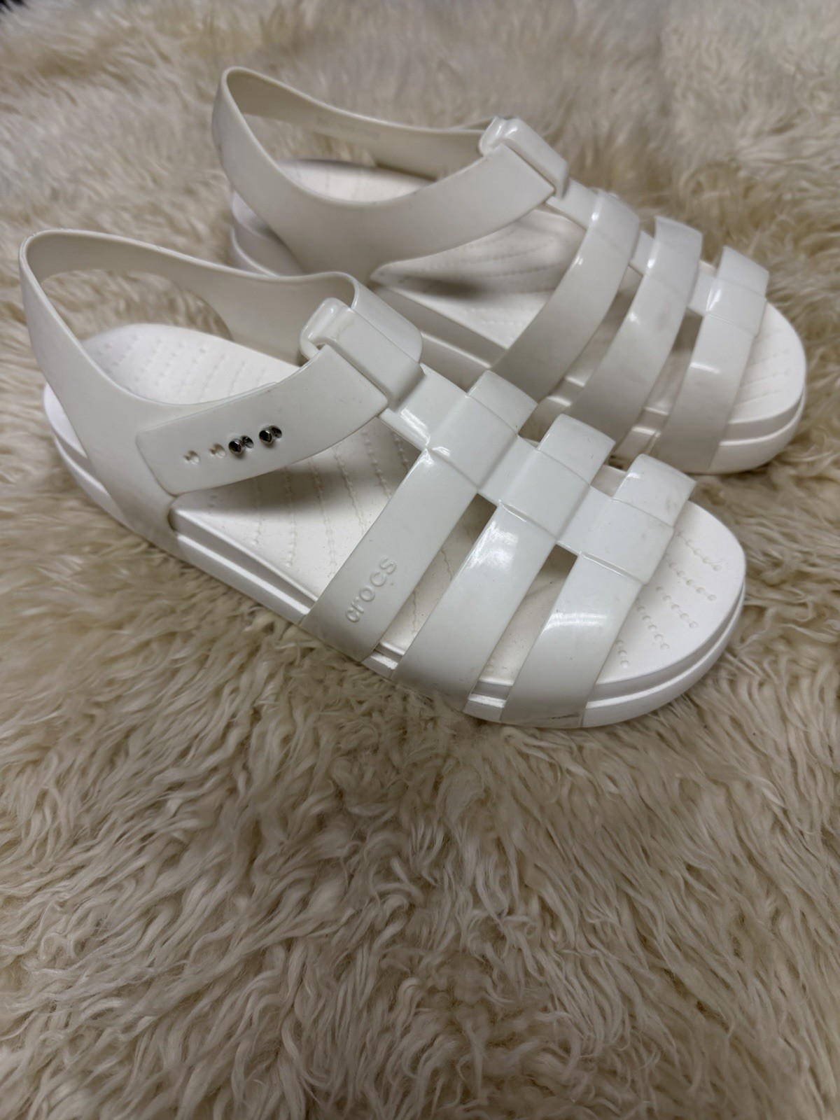 Crocs Tulum Sandals W8 White Platform Slingback Strappy Comfort Shoes