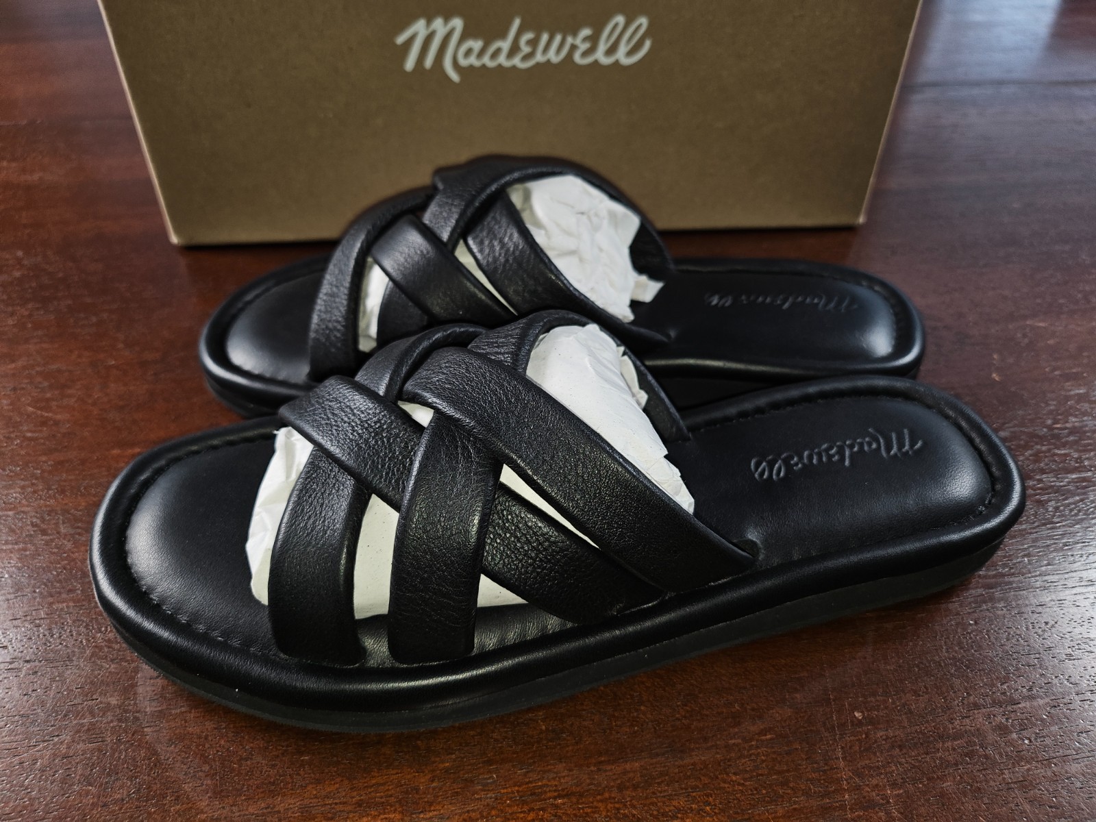 Madewell Francine Puffy Woven Leather Slides True Black Size 8.5 New in box