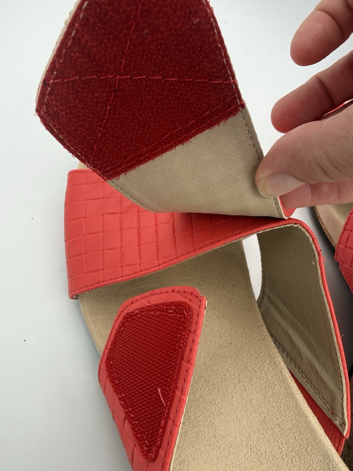 Vionic Leticia Pink Leather Basket Weave Cork Wedge Sandals Women 11 Adjustable