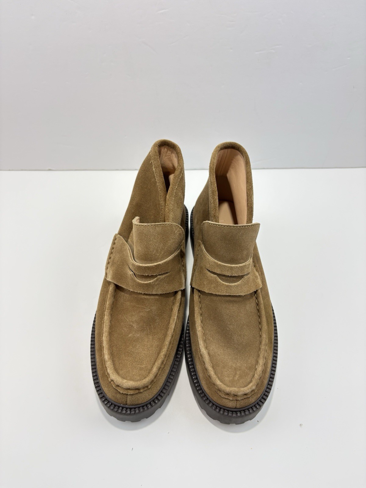 JCrew Women 100% Leather Lug-sole loafer boots in suede Size 7.5 Brown