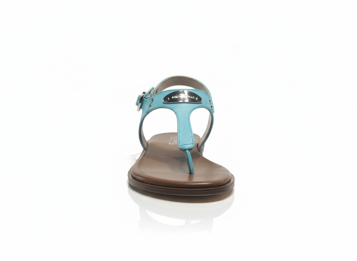 Michael Kors MK Plate Slide Sandal, Saffiano Leather, Ocean Blue