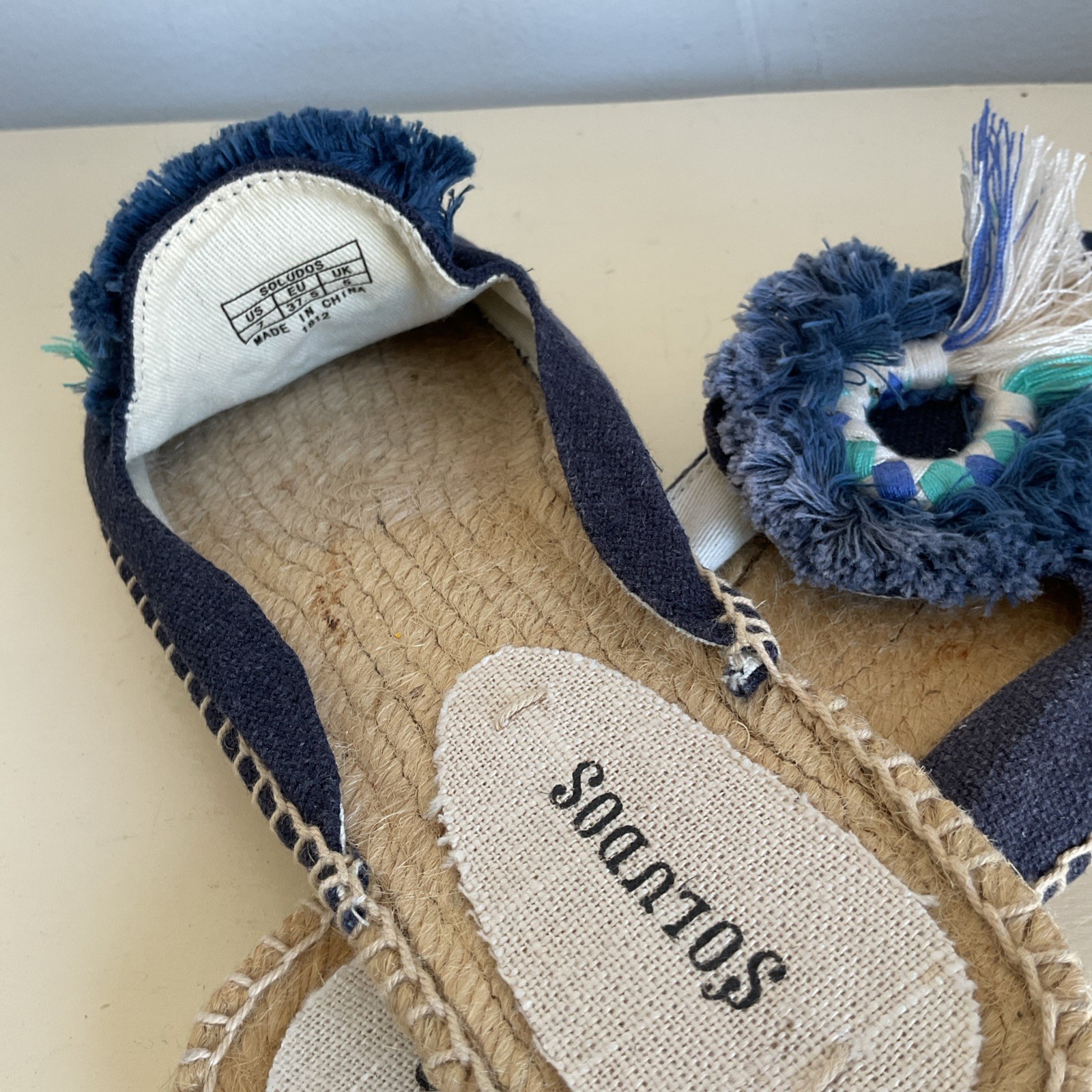 Soludos Womens Kiki Midnight Blue Espadrilles Slip On Tasseled Fringe Size 7 New