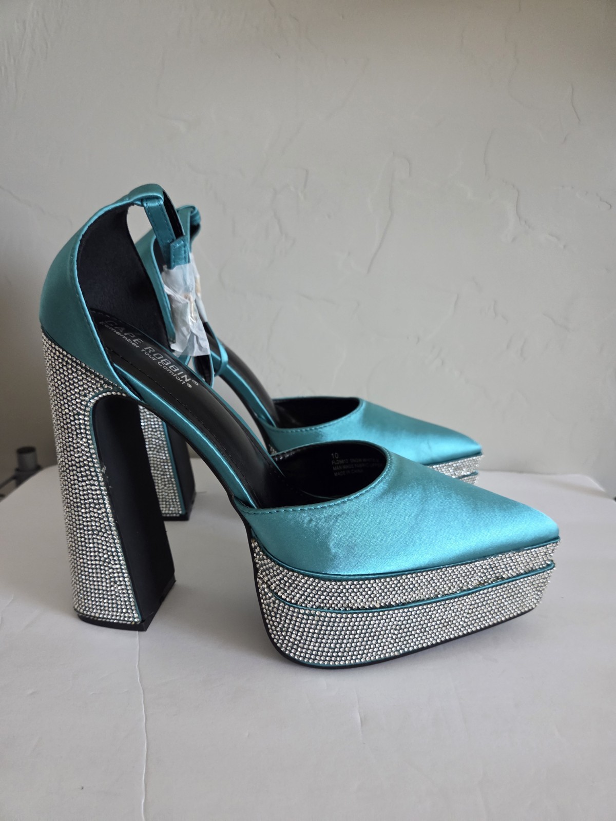 Cape Robbin Turquoise Platform Slingback Heels Rhinestone Block Heel Size 10