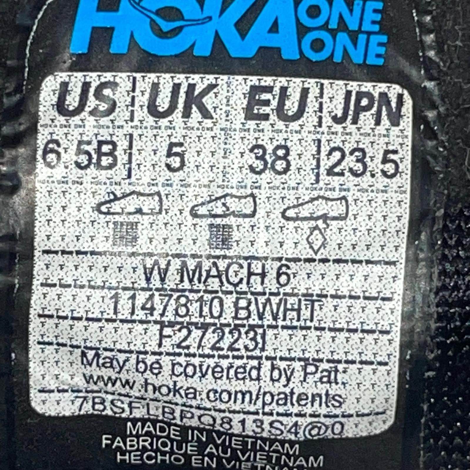 Hoka One One Mach 6 Womens Size 6.5 Black White Athletic Running Shoes Sneakers