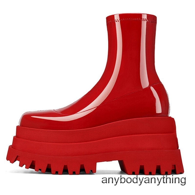 Street Style Women Thick Soled Platform Stretchy Ankle Boots High Heel Round Toe