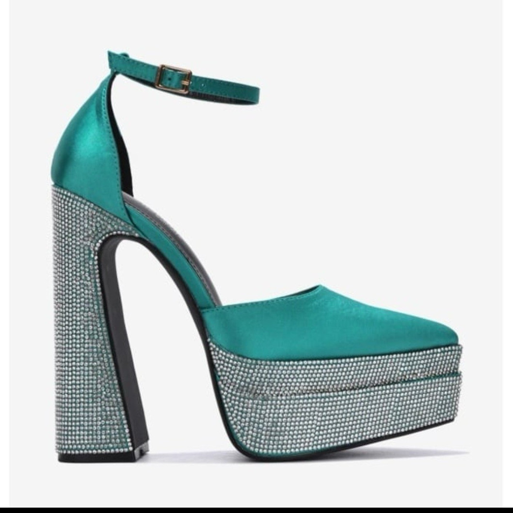Cape Robbin Turquoise Platform Slingback Heels Rhinestone Block Heel Size 10