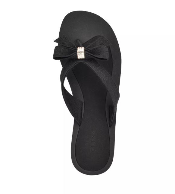 NEW WOMEN’S GUESS TUTA BLACK FLIP FLOPS BOW RHINESTONE ACCENT 5,6,7,8,9,10