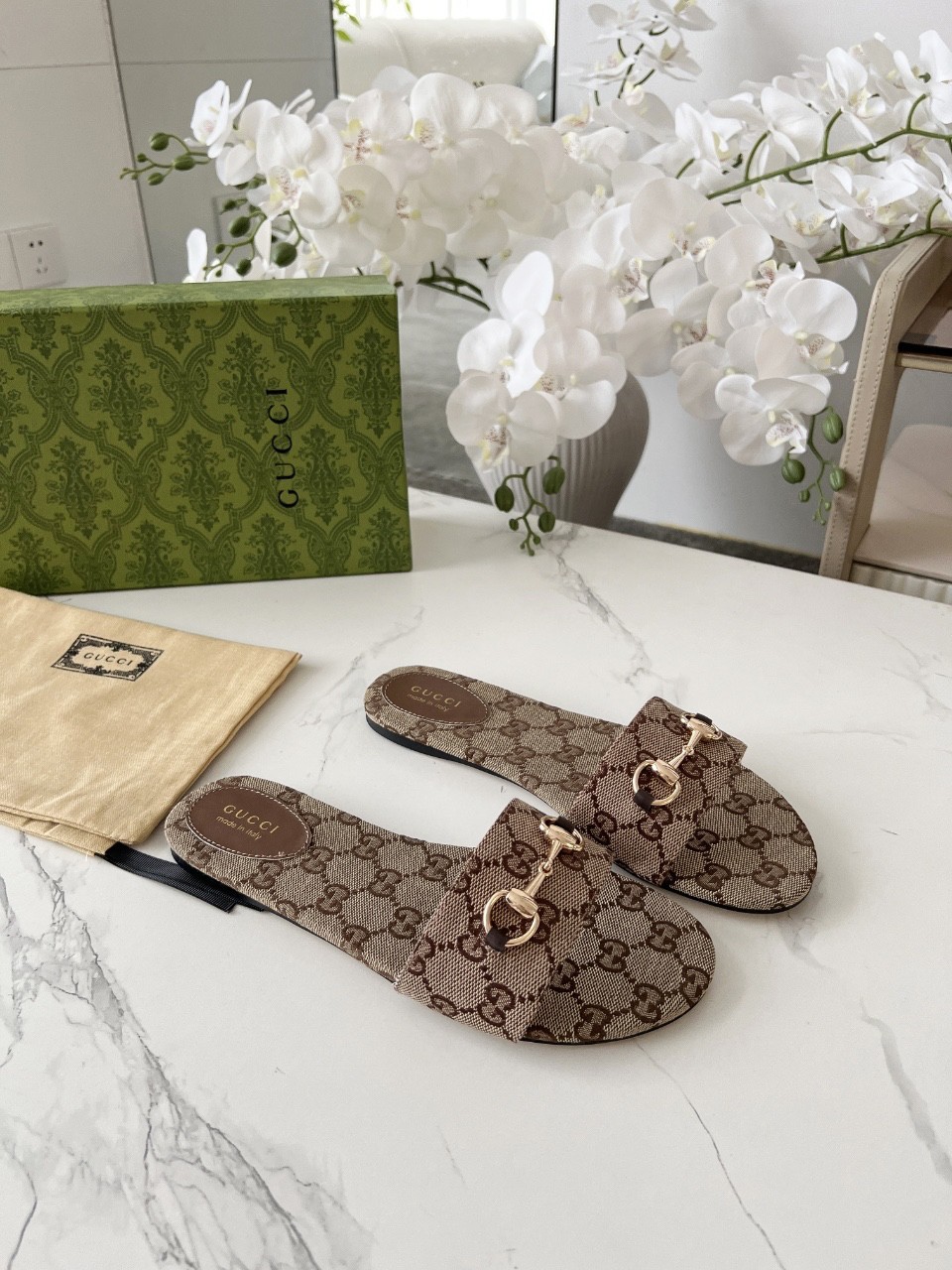 Gucci GG Supreme Flat Slip On Luxury Designer Women Slides🔥