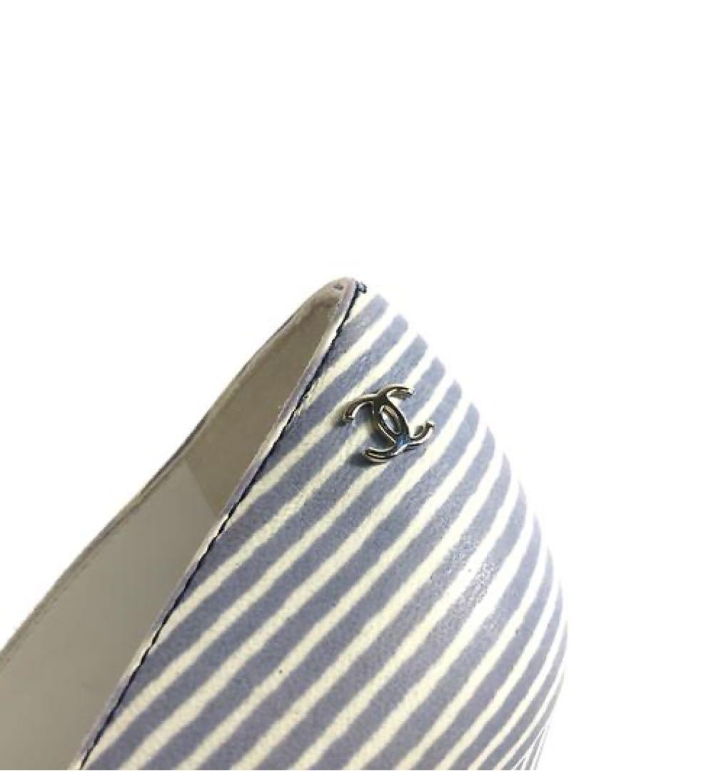 CHANEL Striped High Heel Pumps 34.5 22.5cm 8.9in Pointed Toe