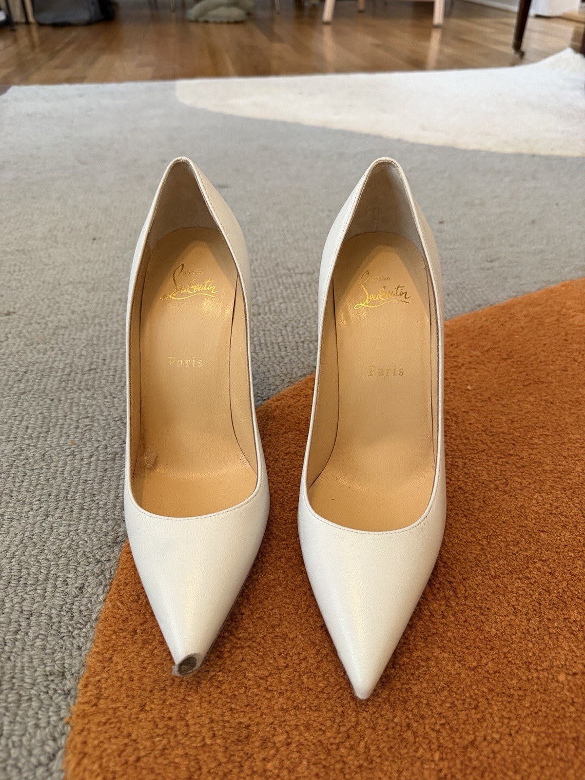 Christian Louboutin Kate 100 Women’s Leather Pump Blanco Sz 38.5