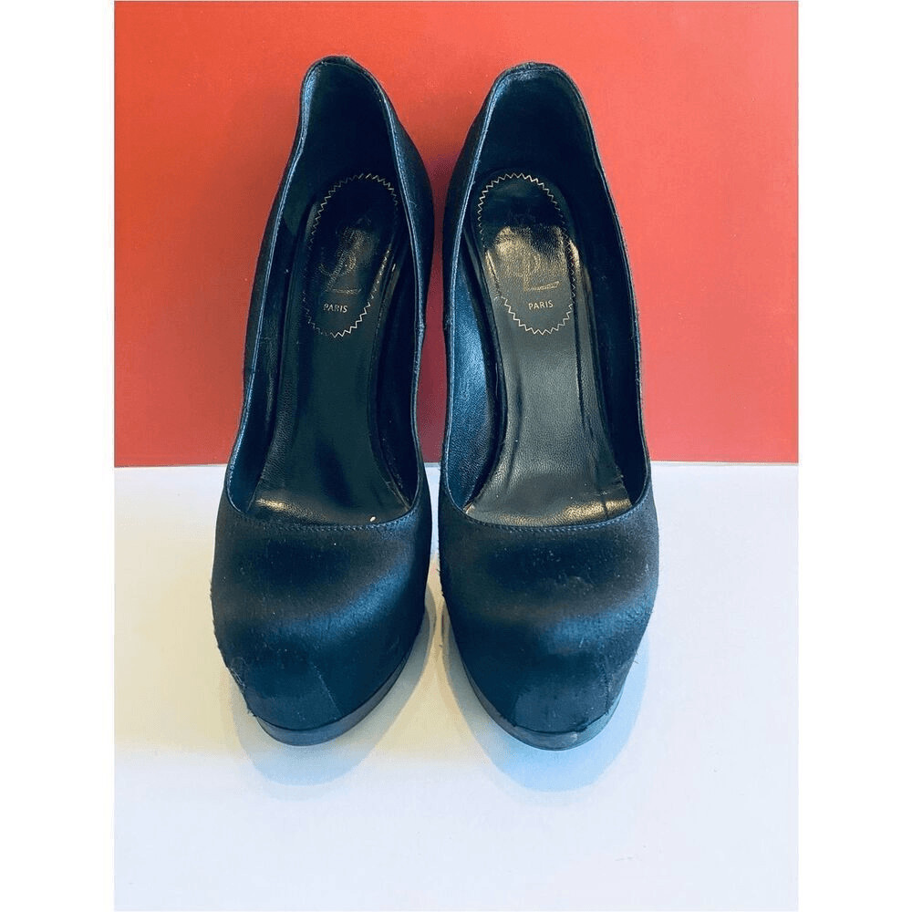 Yves Saint Laurent Black Satin Tribtoo 80 Heels Size 36.5