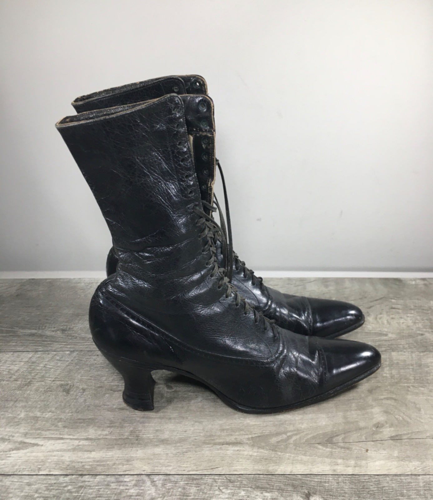Womens Victorian Edwardian Granny 1900s Punk Grunge Lace Up Leather Boots 6.5