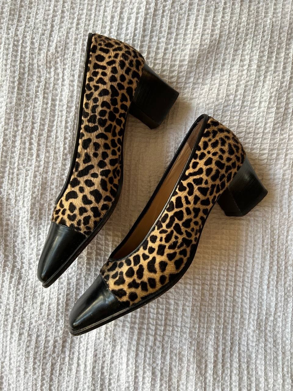Vintage Valbrenta Leopard Pony Hair Pumps Made in Italy Block Heel EU36.5 US5.5