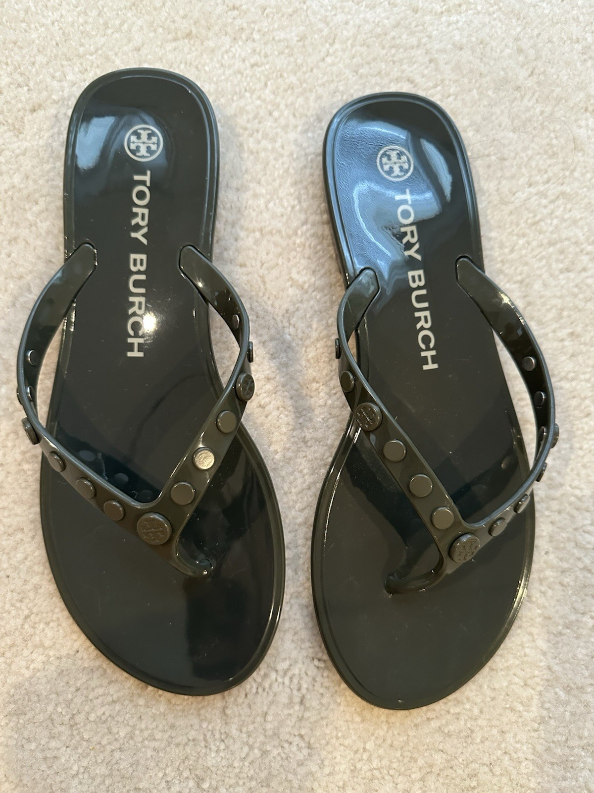 Tory Burch Women’s Studded Jelly Thong Sandals Size 7 Green Color