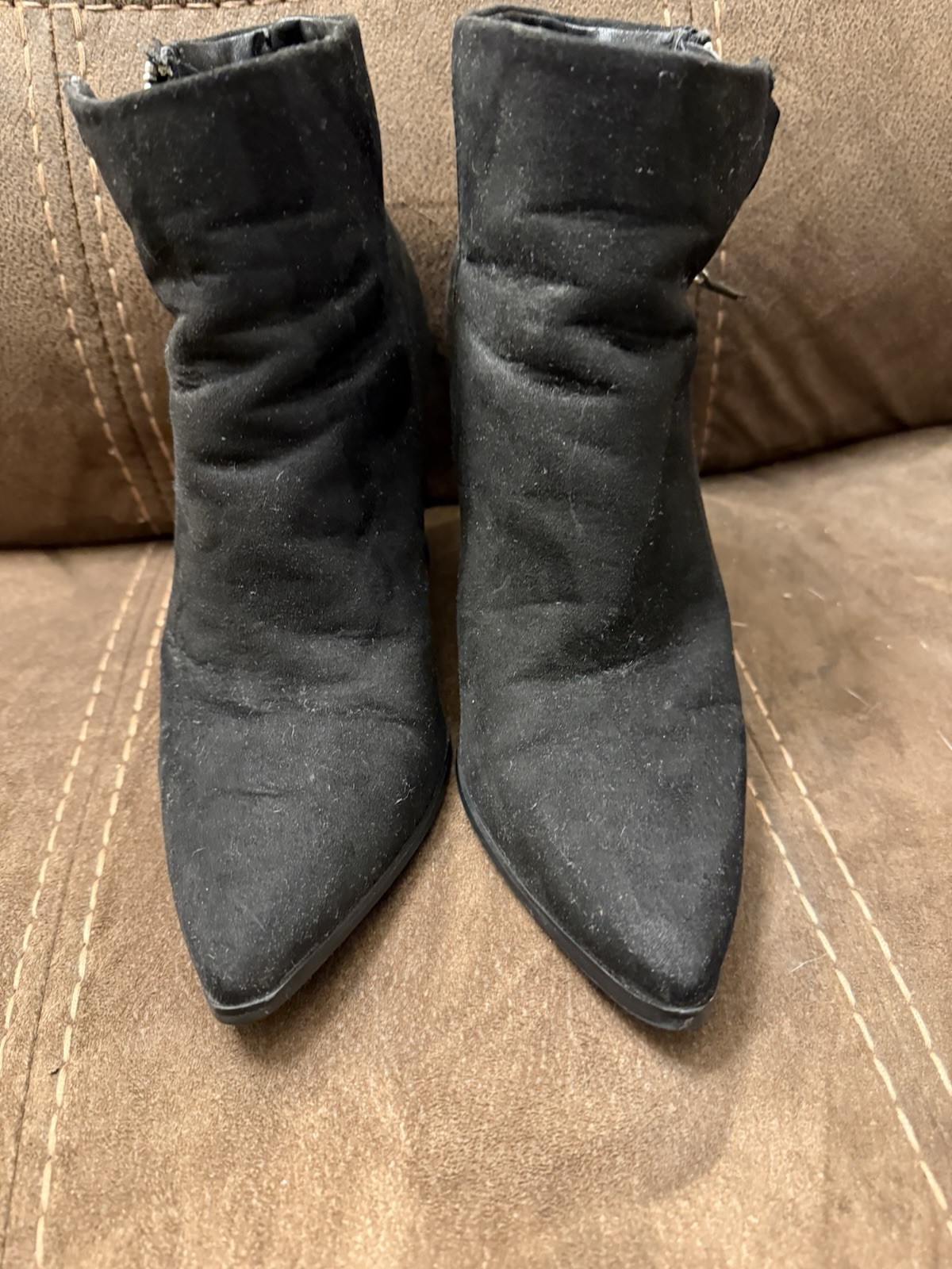 JustFab Women’s Black Suede Ankle Booties Pointed Toe Wedge Side Zip Size 8