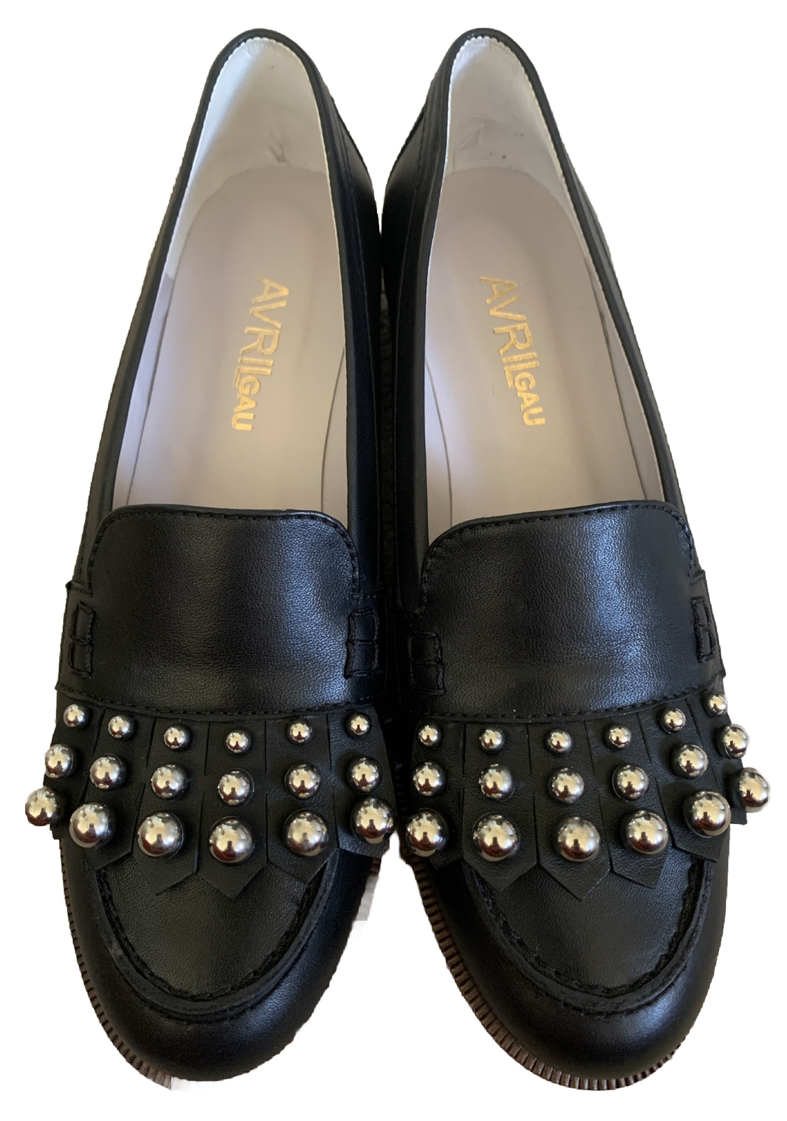 Avril Gau Black Leather Silver Beaded Tassel Penny Loafer Moccasin Size 38 US 8