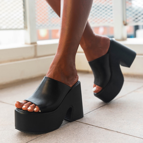 Women Summer Platform Slip On Mules Chunky Heeled High Heels Shoes Buckle Shoes