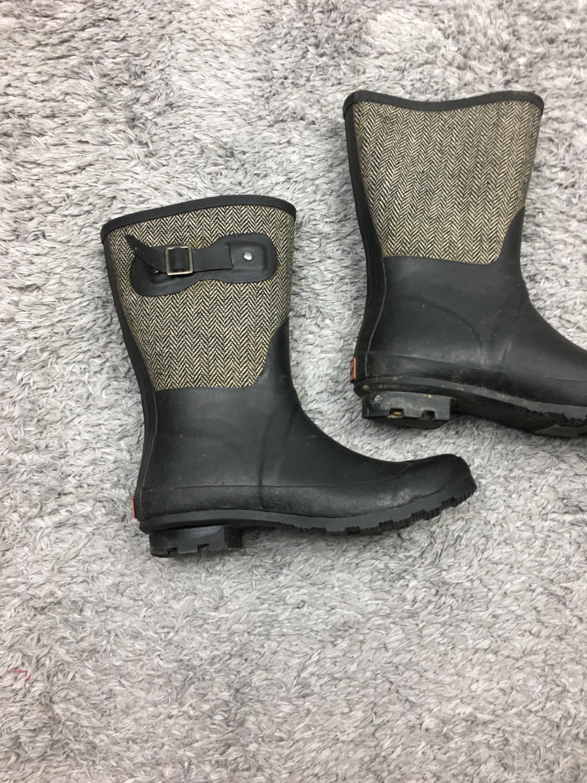 Chooka Classic Mid Calf Racer Herringbone Black Rain Boots, Size 7