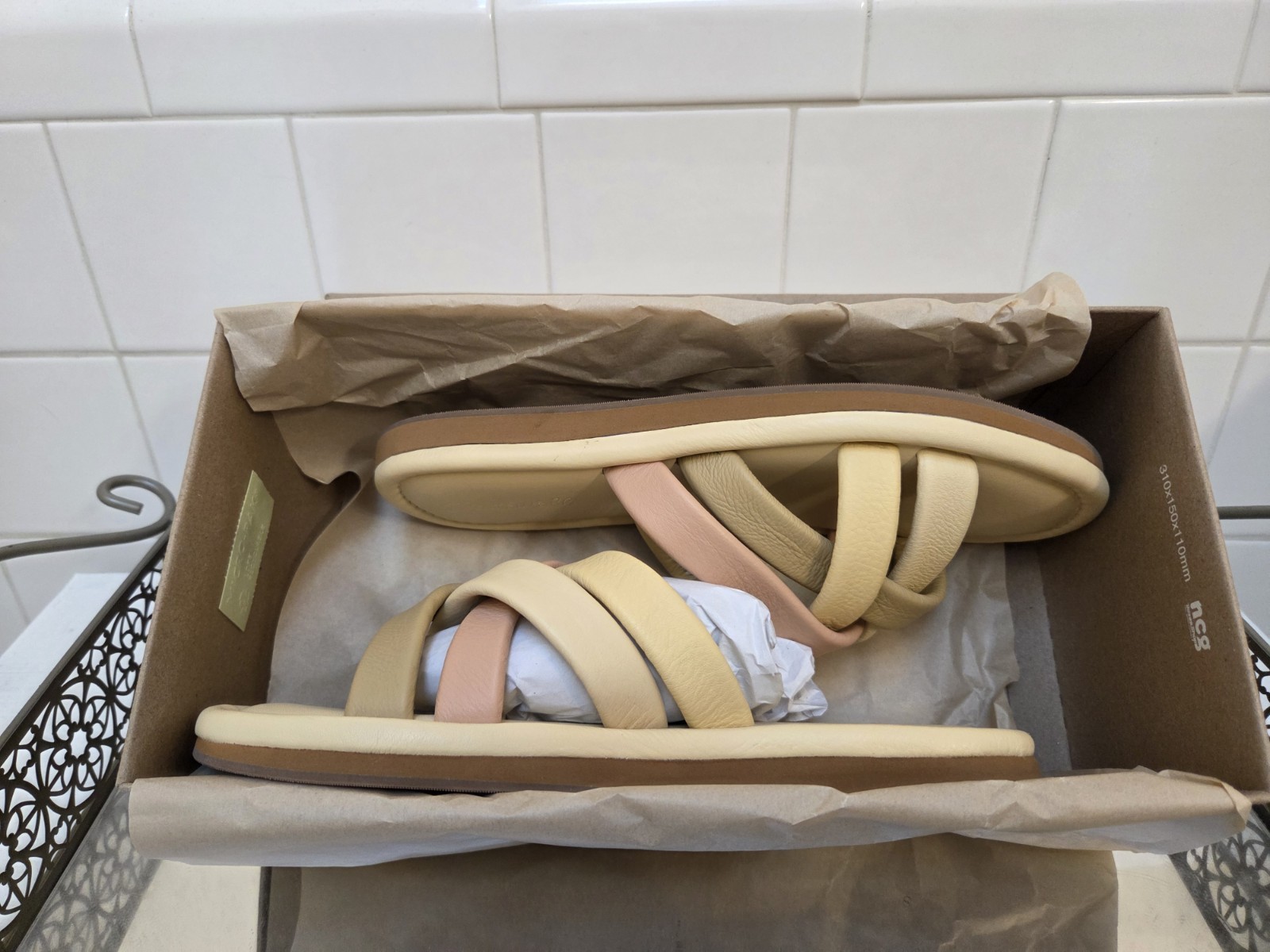 Madewell Cloudlift Lite Puffy Woven Leather Slide Sandals Beige Pink Tan 9.5