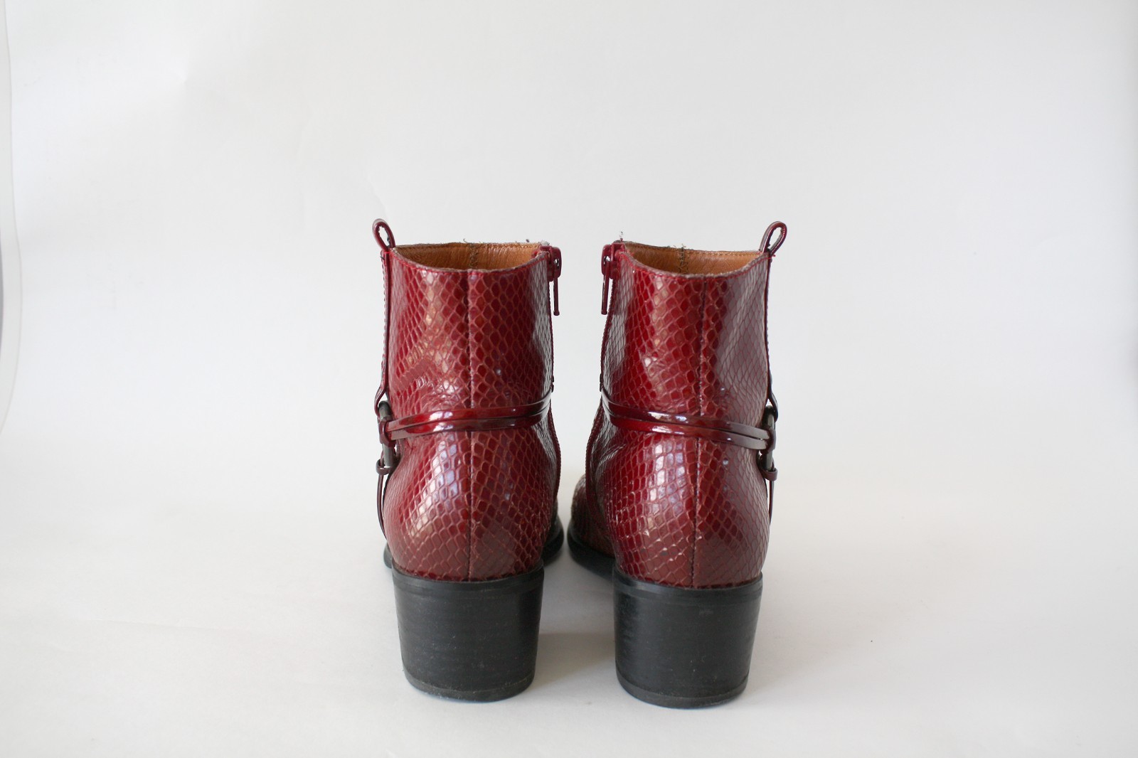 Vintage Y2K Mam’Zelle Cherry Red O-Ring Harness Chelsea Zip Dingo Style Boots