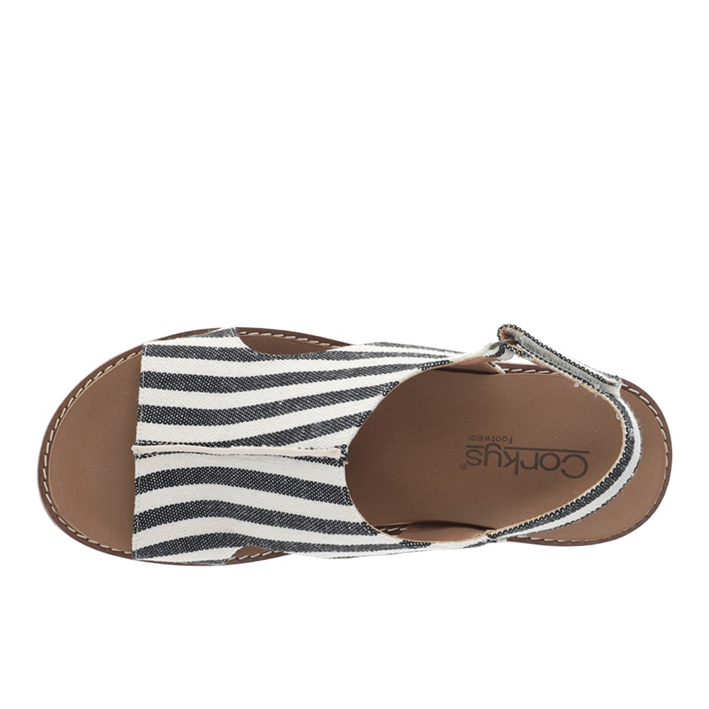 Corkys Carley Striped Wedge Slingback Womens Black, White Casual Sandals 30-531
