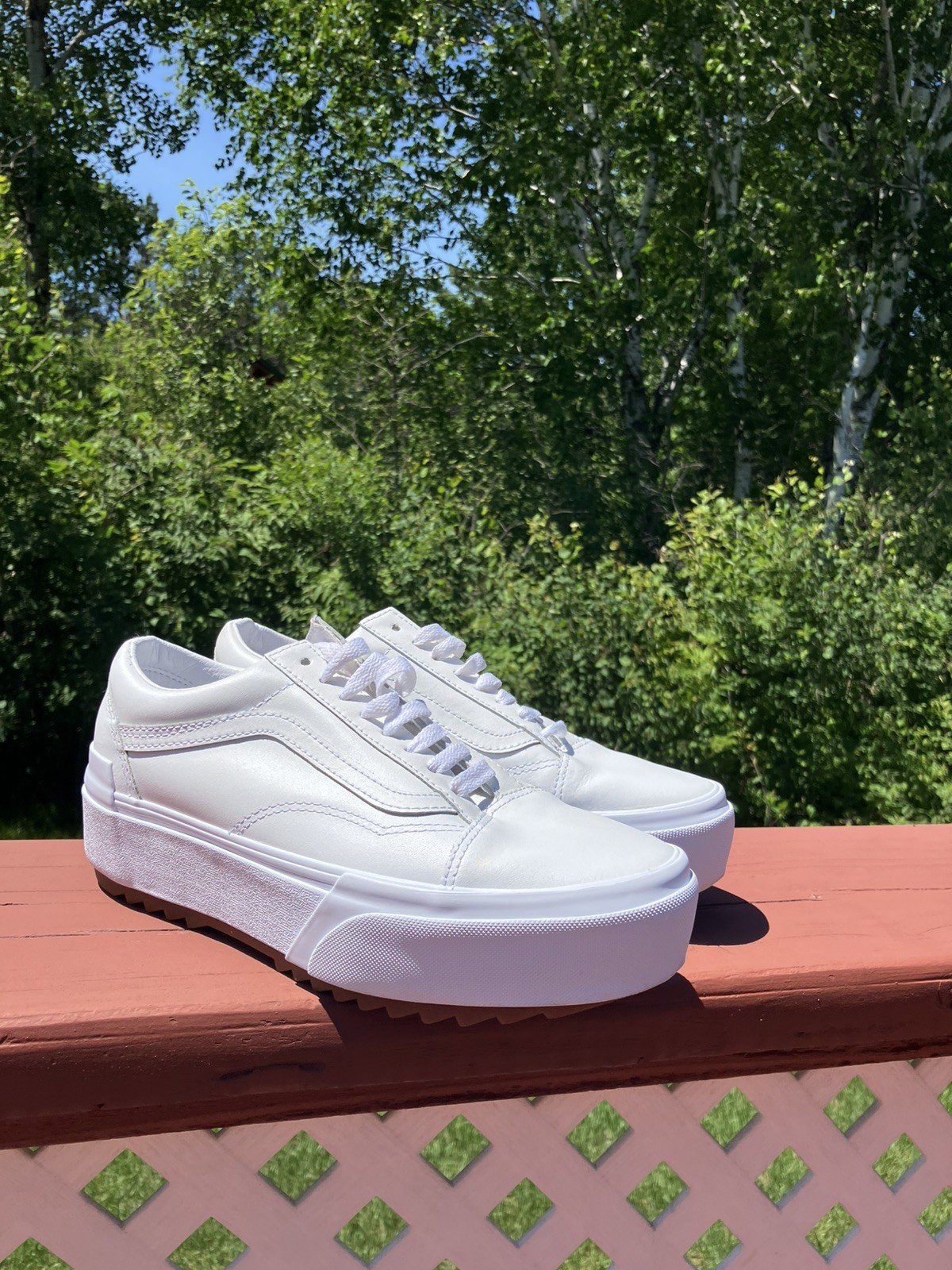 Vans Old Skool Stacked White Leather Platform Sneakers Women’s 8.5 / Men’s 7