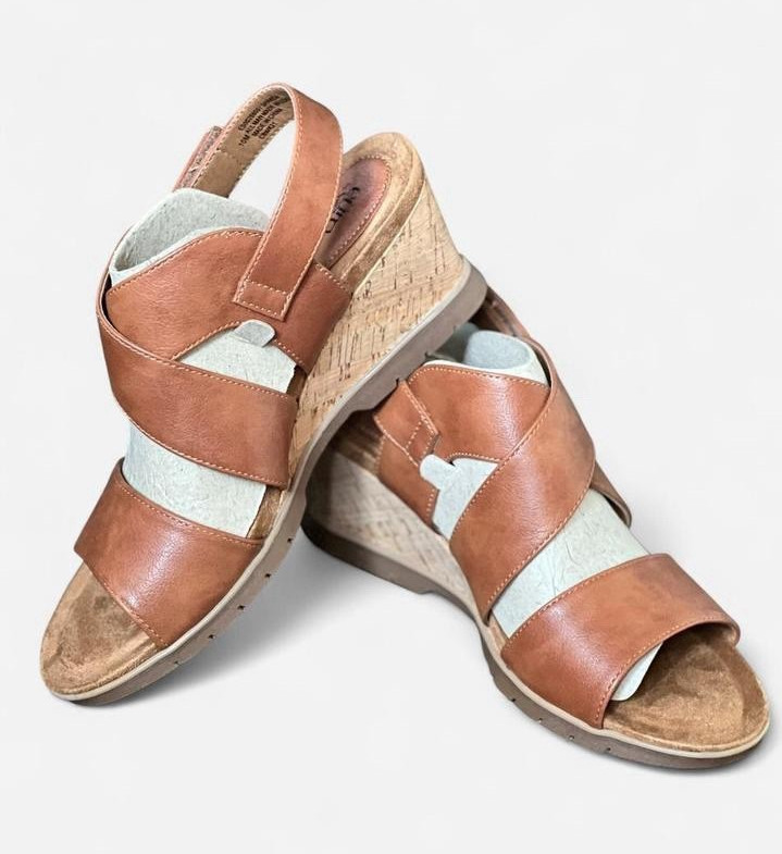 Eurosoft by Sofft Brown/Beige Strappy Wedge Buckle Sandals Women’s US 10 M