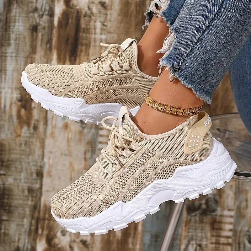 Beige Knit ‘Fashion’ Sneakers – Lightweight & Breathable Casual Shoes EU 38/ 7.5