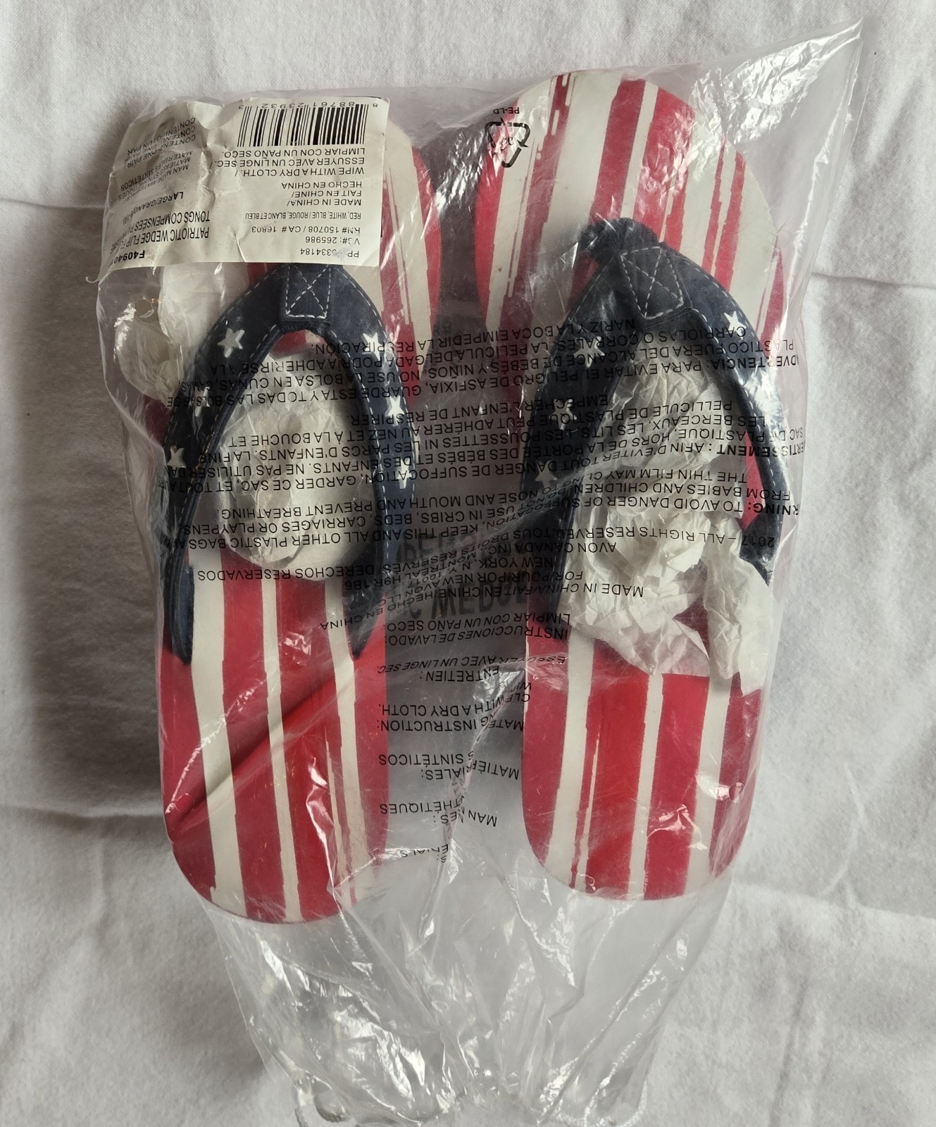 NEW American Flag Wedge Flip Flops Sandals Lg 9-10 Patriotic Beach Pool Vacation