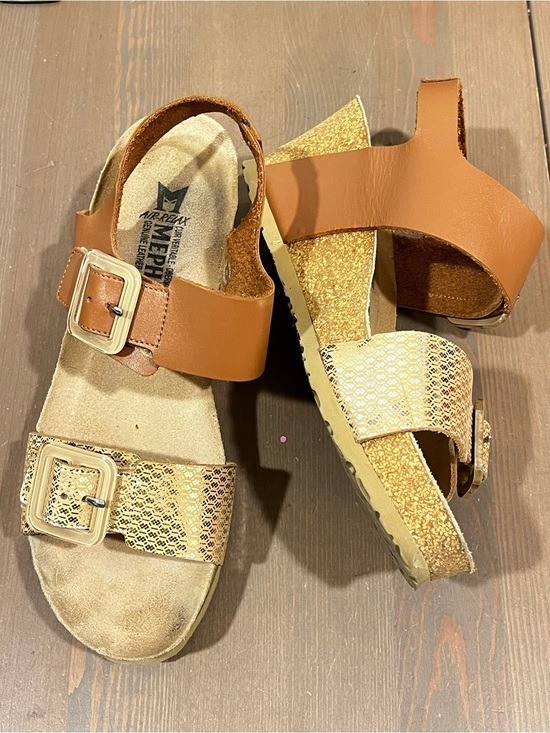 Mephisto Lissandra Sandals Platform Wedge Size US 9/EU39 Tan Silver 2 Buckles