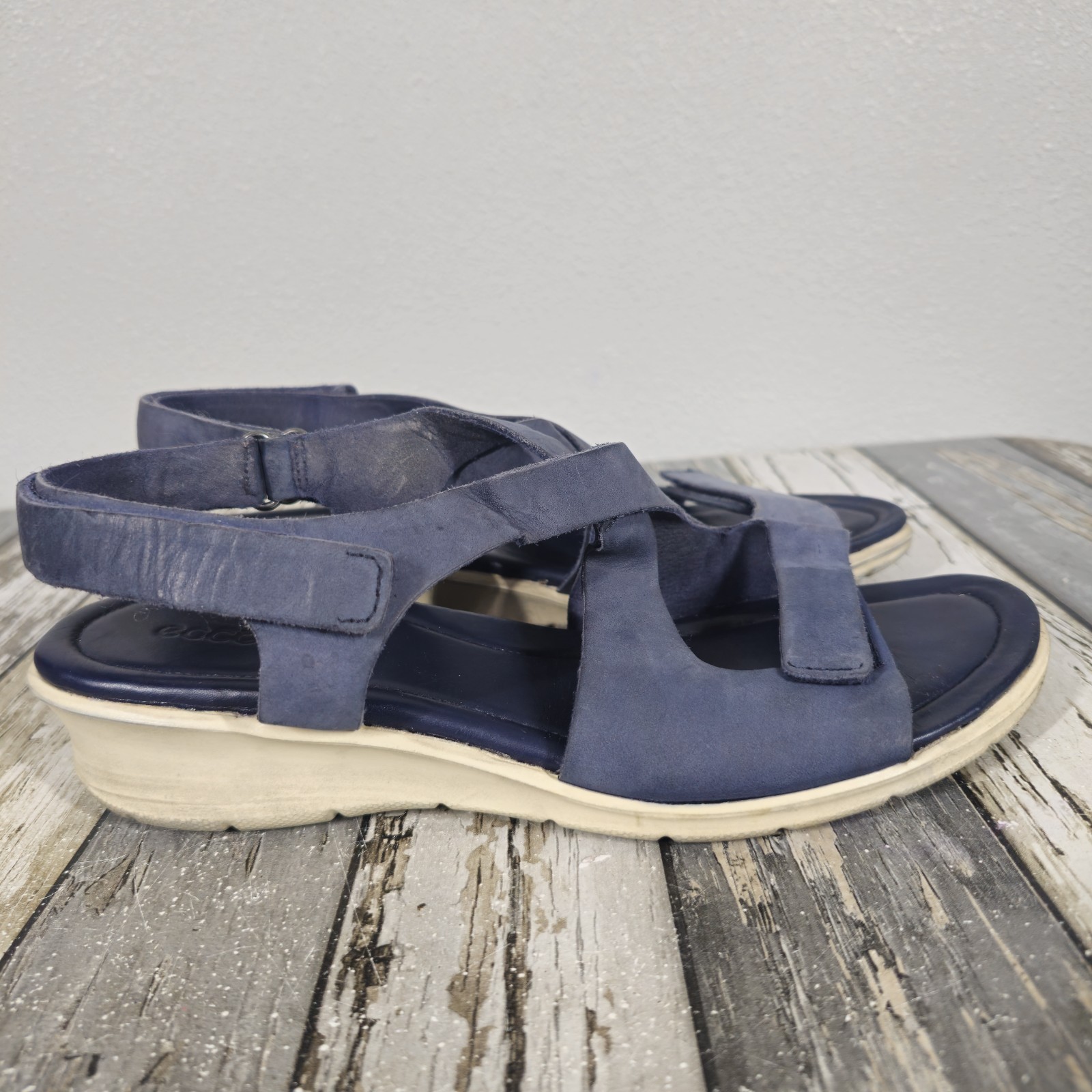 ECCO Felicia Suede Wedge Leather Sandal US 10-10.5 EU 41 Night Sky Navy Blue