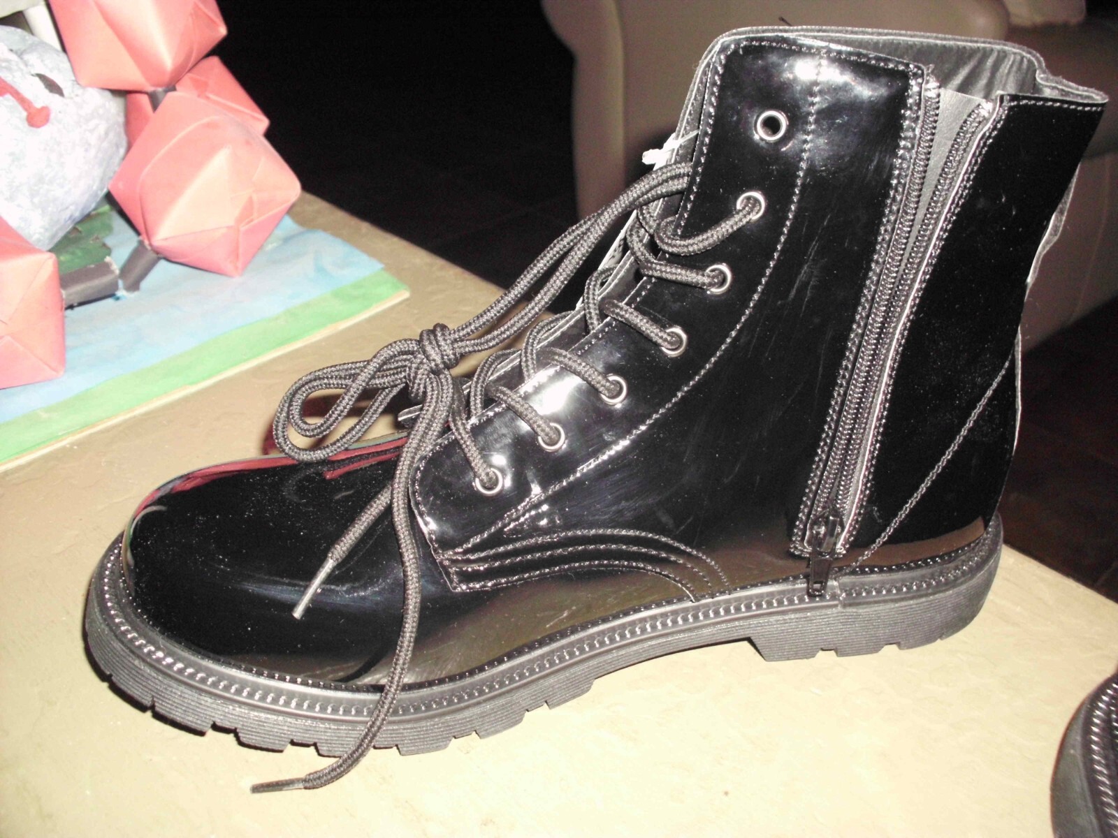 GOTTA FLURT BLACK PATENT LEATHER URBAN GROOVE HIPHOP COMBAT BOOTS SZ11 BRAND NEW