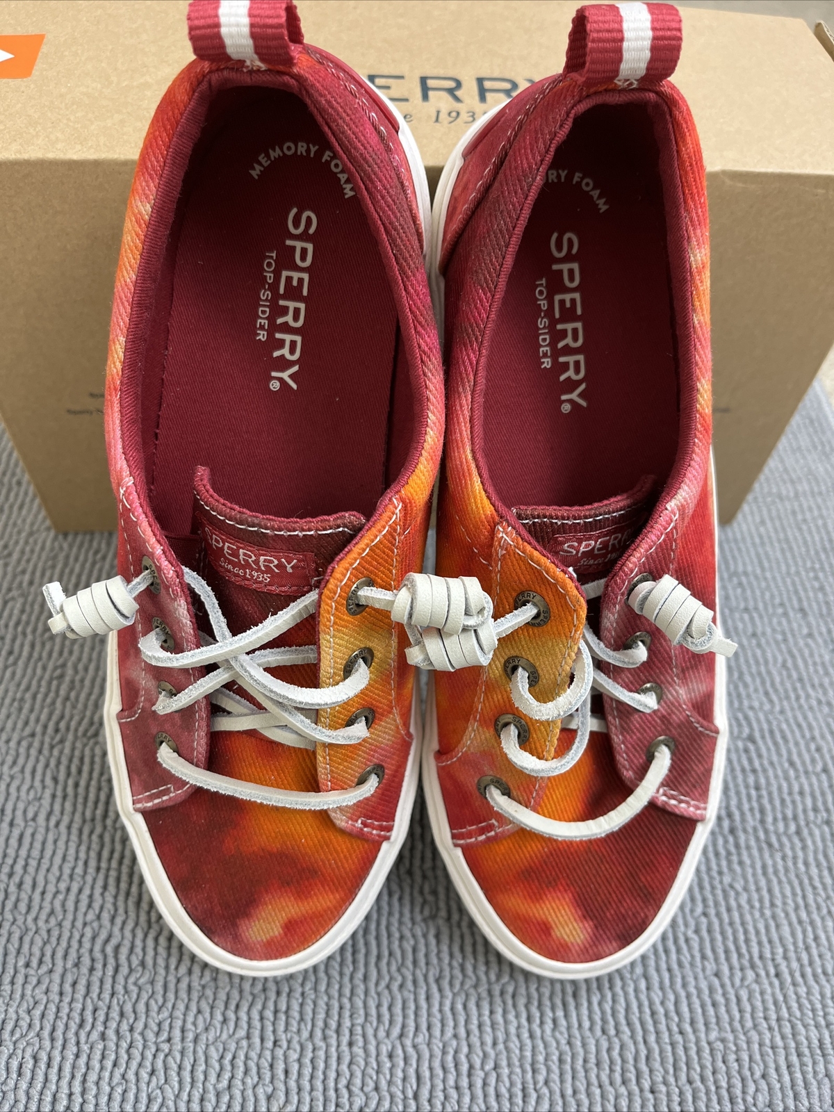 New Sperry Women/ Girl Pier Wave LTT Tiedye Shoes Pink Red Orange Size 5.5