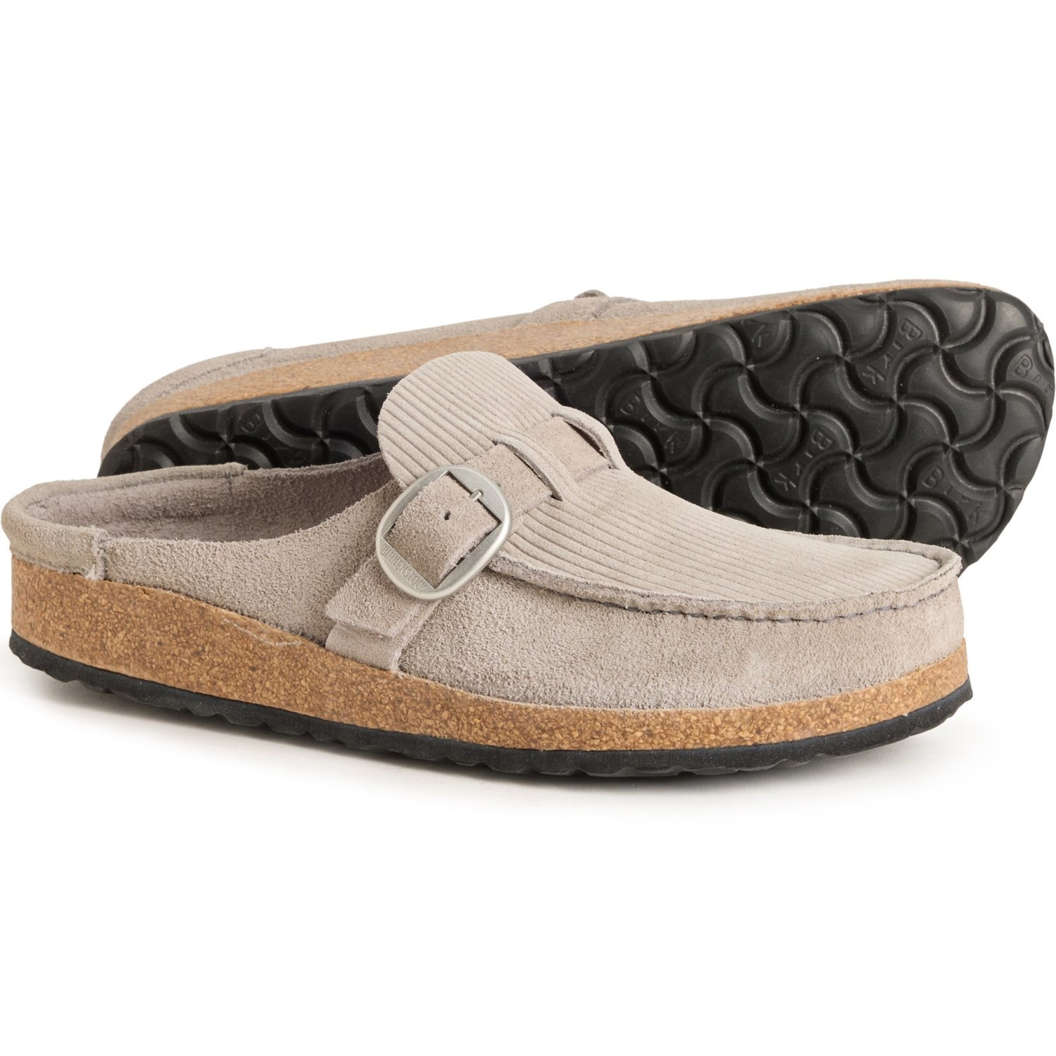 Birkenstock Buckley Corduroy Clogs – Suede in Stone Coin – New