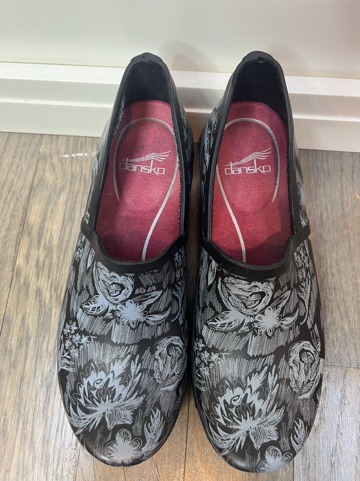 Dansko Richelle Floral Clog Waterproof Slip On Rain Garden Shoes Size 37 Black