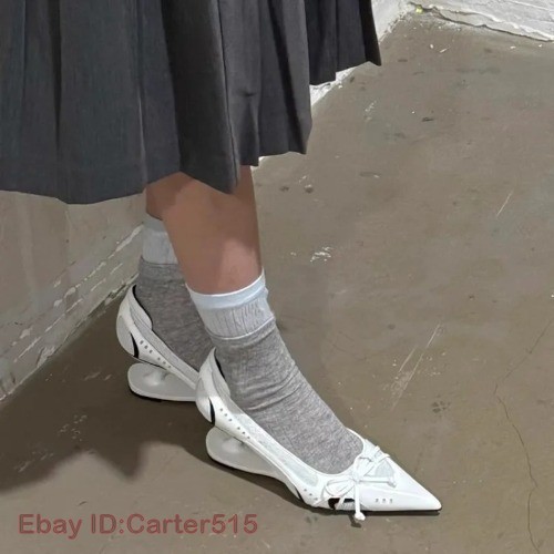 New Special Heel Spliced Heels Pointed Toe Heels Fashion Shallow Mouth Bow