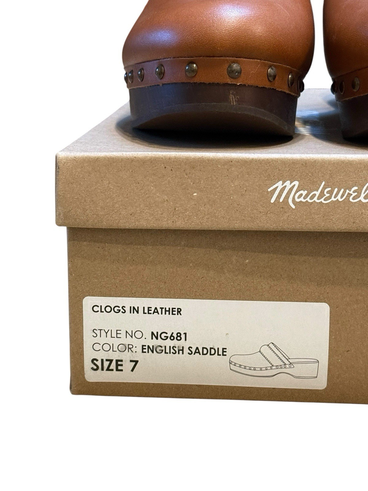 Madewell Women’s Brown Leather Studded Clog Mule Slip On Closed Toe 7 NG681