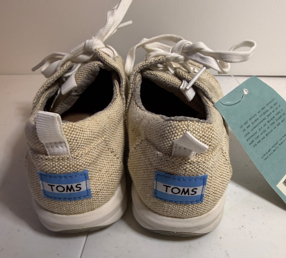 TOMS Womens Del Rey Natural Metallic Jute Lace Up Shoes NWT New – 6.5