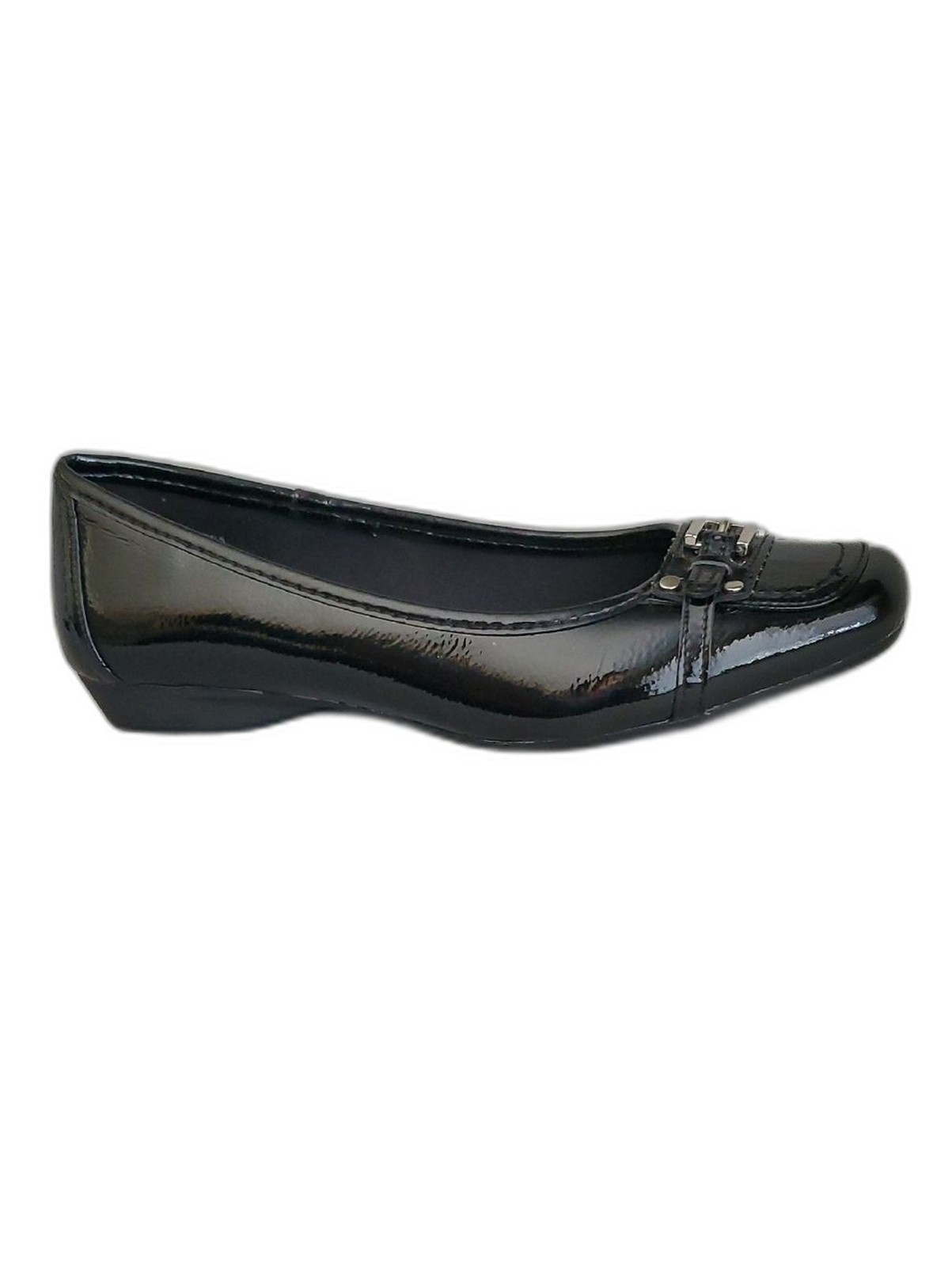 ST. JOHN’S BAY Black Faux Patent Leather Buckle Accent Loafers WOMEN’S SIZE: 7M