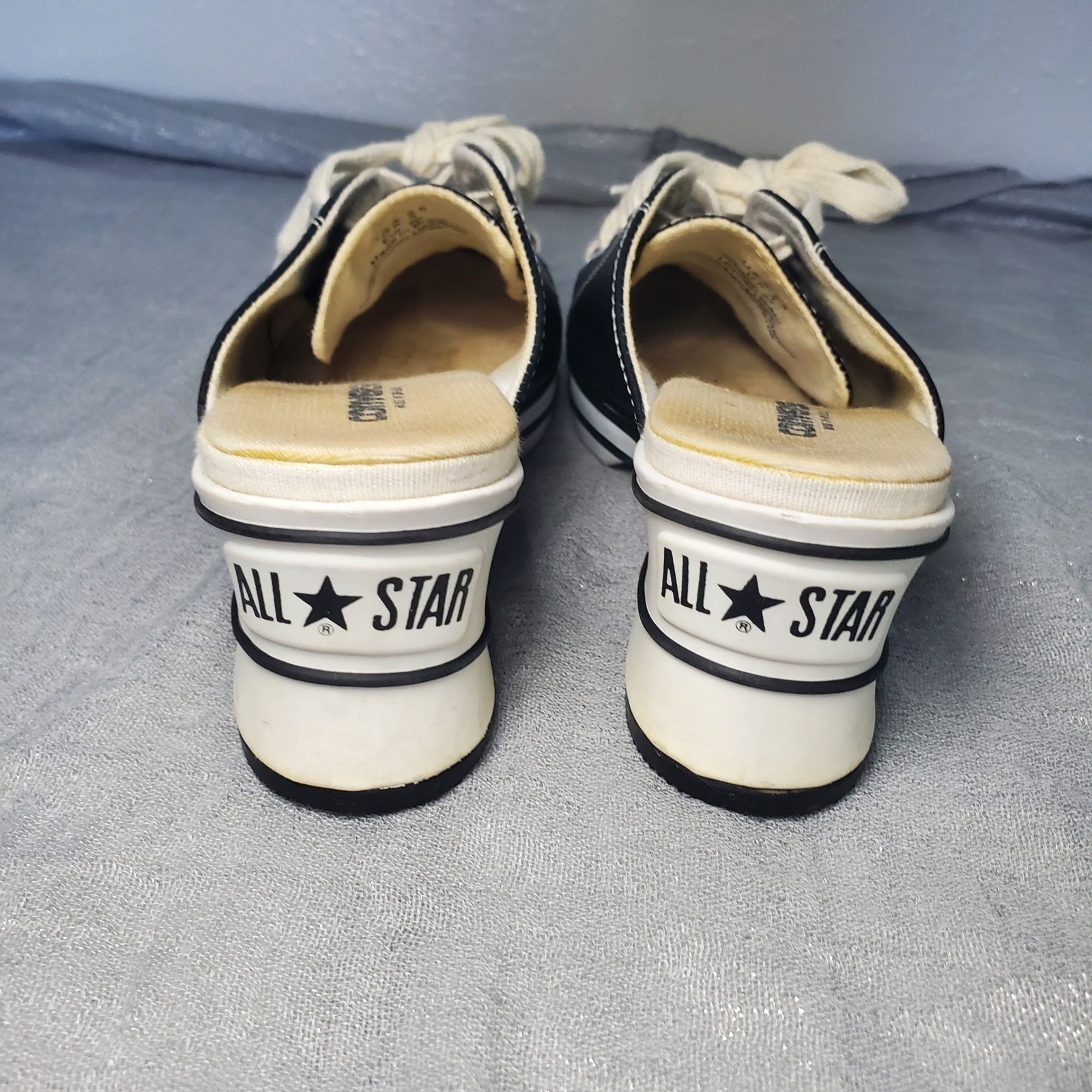 RARE 90s vtg Converse All Star Black White Canvas Mule Wedge Heels Women 5.5
