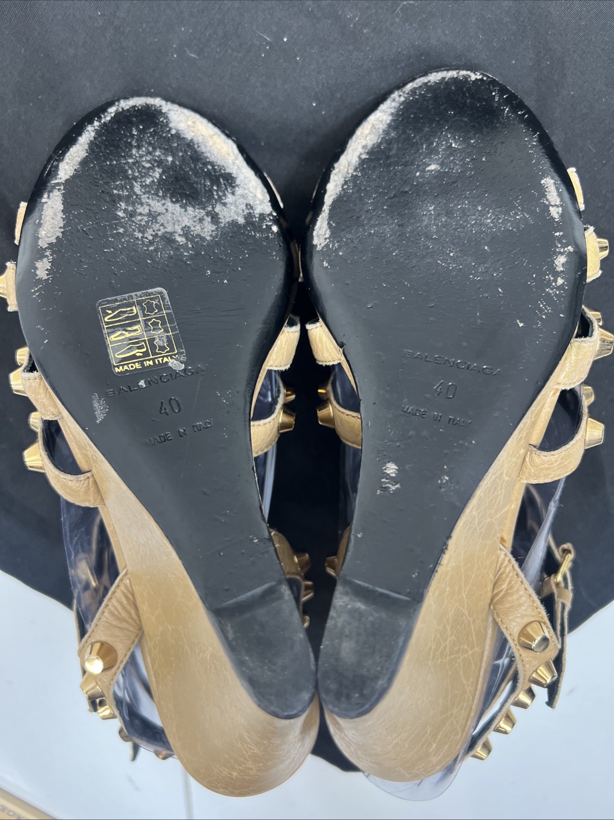 Balenciaga City Sandals 40 Wedge Caged Gladiator Mules Booties Gold Giant Studs