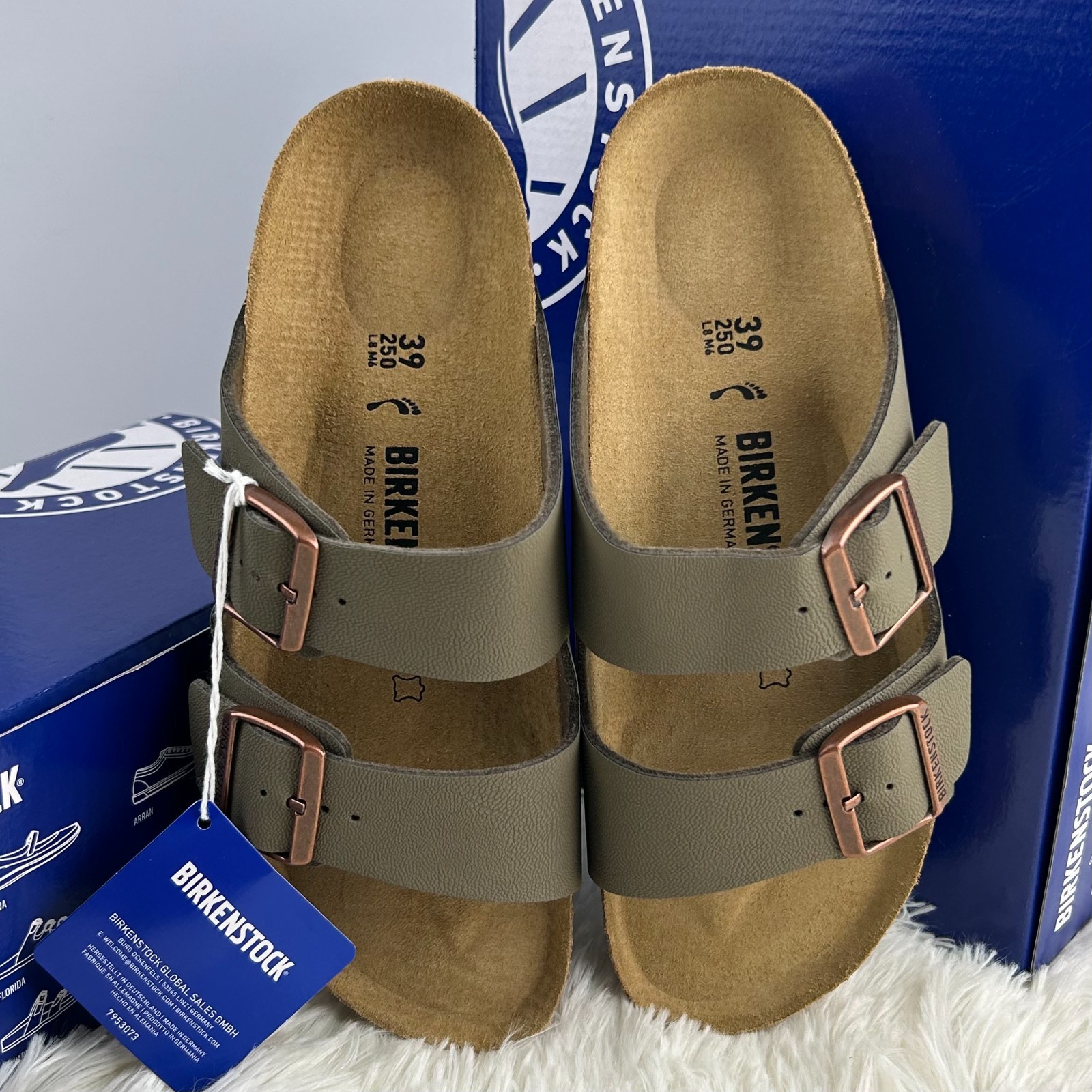 Birkenstock Arizona Stone Birko-Flo Leather New With/Box EU 37-45 Narrow/Wide