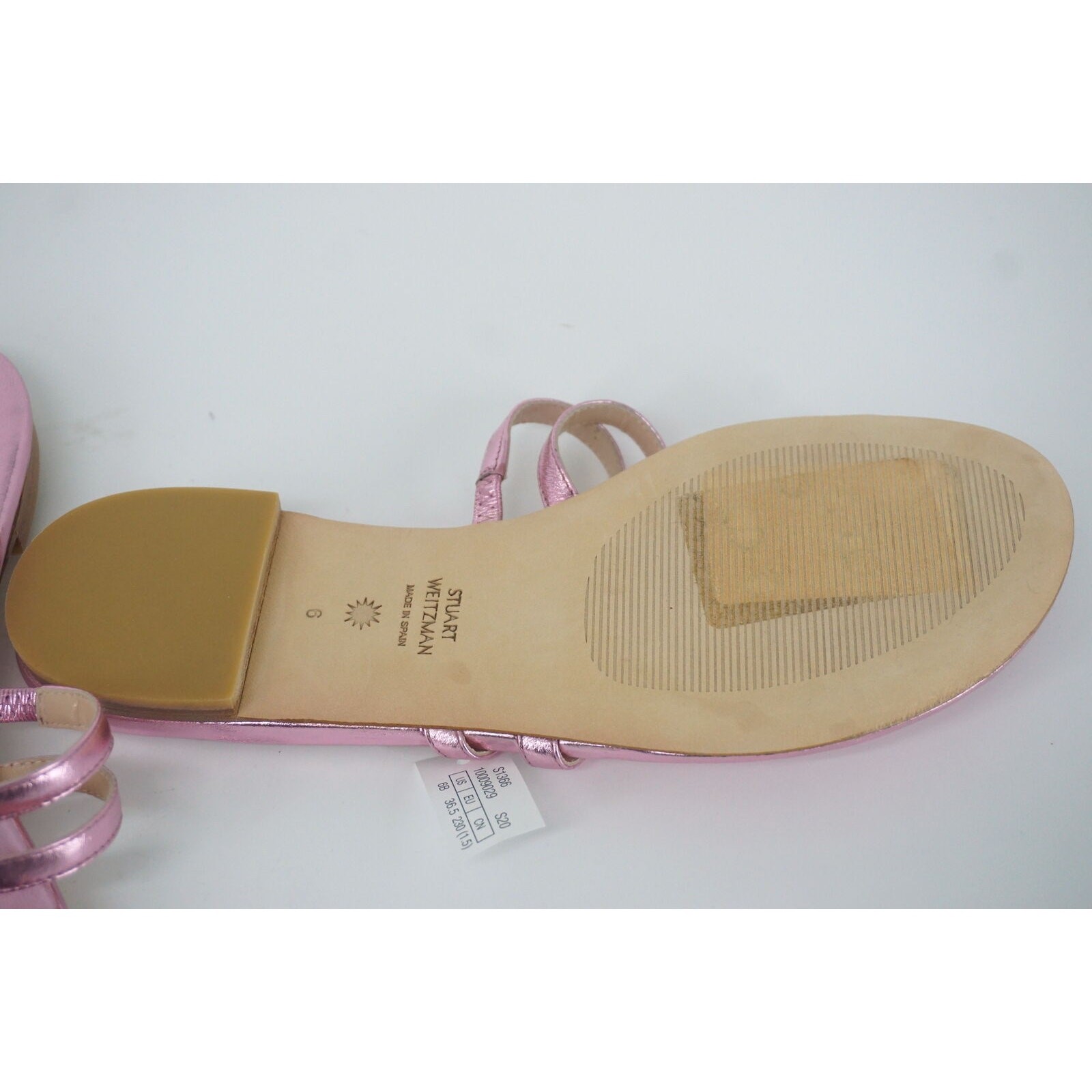 Stuart Weitzman Leonita Slide Pink Metallic Leather Sandals Size 6 New Flat $350