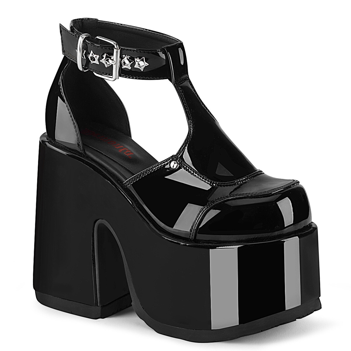 DEMONIA CAMEL-103 Women’s 5″ Chunky Heel Platform Eyelet T-Strap Sandal Shoes