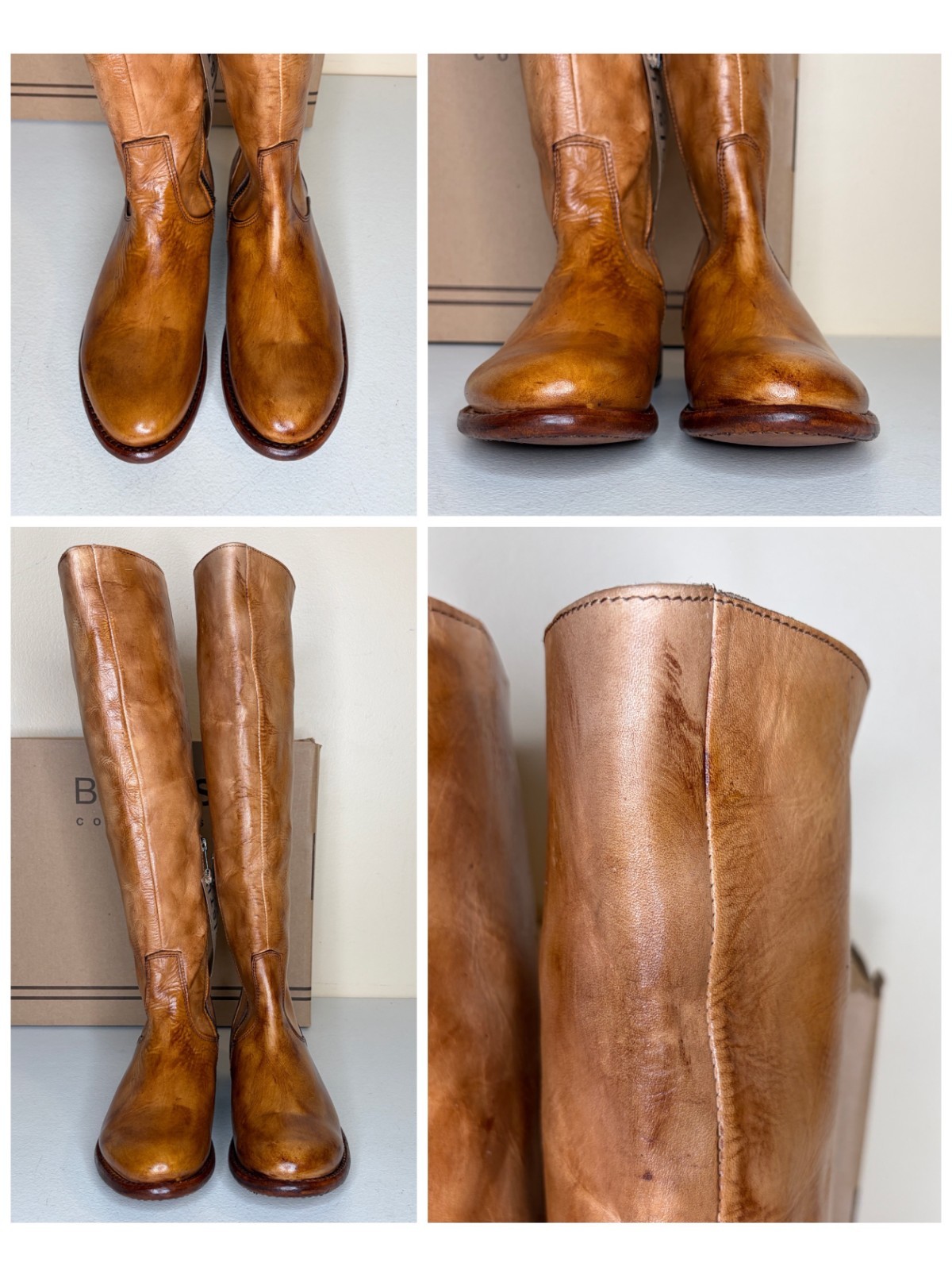BED STU Tess Tan Distressed Leather Tall Riding Boots BedStu Size 7.5