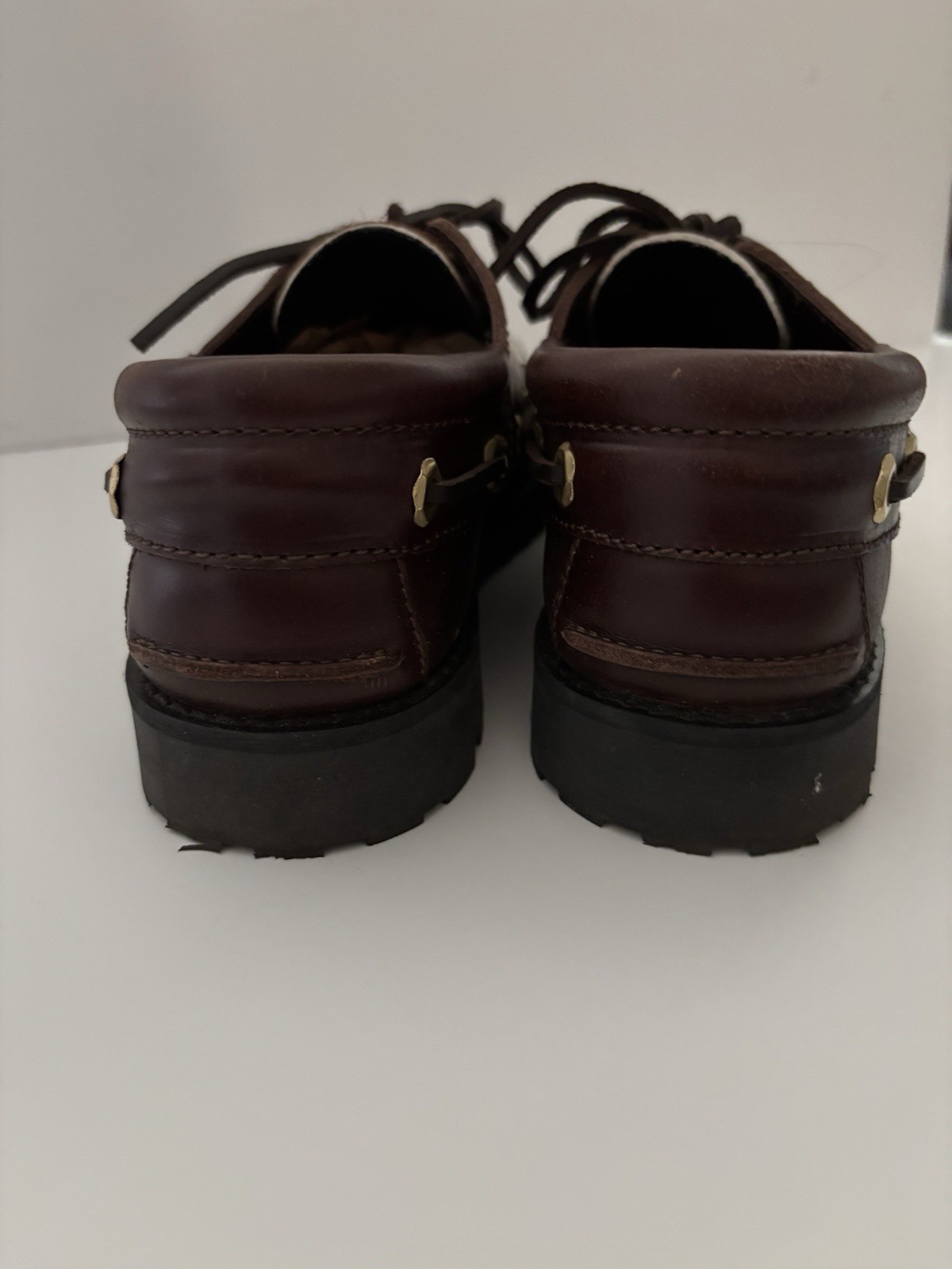 Anthropologie Maeve Lug Sole Boat Shoes Chocolate Brown Leather Cow Hair SZ 7.5