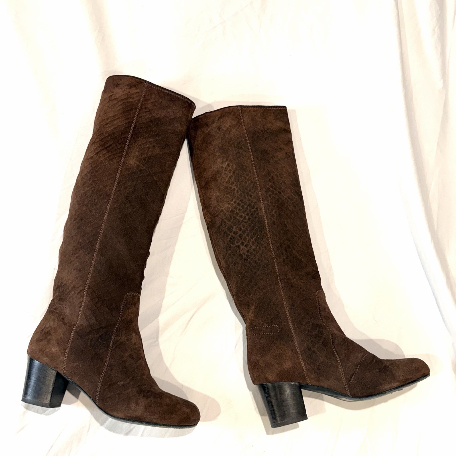 Lanvin Vintage Brown Crocodile Suede Knee High Boots – Size 37